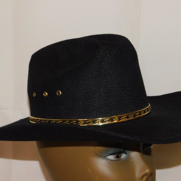 Black Cowboy Hat with Gold Trim - Picture 6 of 10
